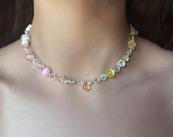 Handmade Y2K Pastel Fairy-Core Beaded Choker Necklace
