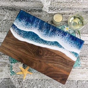 Ocean Charcuterie, Cutting board, Resin Ocean Serving Board | Turquoise, blue and beautiful white waves.