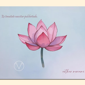 Illustration style aquarelle – Fleur de Lotus & citation latine | Carte artistique à offrir ou encadrer