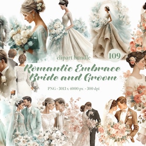 Romantische omhelzing bruid en bruidegom clipart aquarel bruidspaar PNG junk dagboek bruid trouwjurk bruiloft uitnodiging element digitaal