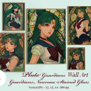 5 Pluto Guardians Nouveau Stained Glass Wall Art Pluto Posters Anime Printable Wall Art Anime Prints Wall Decor Digital Download