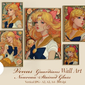5 Venus Guardians Nouveau Stained Glass Wall Art Manga Posters Anime Printable Wall Art Anime Prints & Wall Decor Digital
