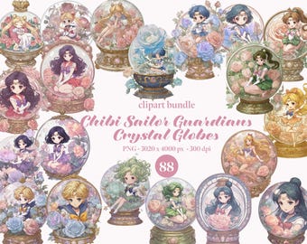 Chibi Sailor Guardians Crystal Globes Clipart Cute Sailor Scouts Digital Stickers Png Baby Anime Printable Scrapbooking Junk Journal