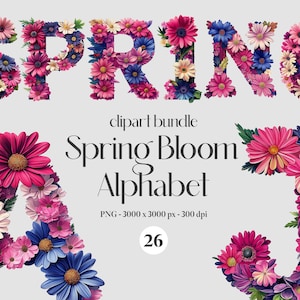 Spring Bloom Alphabet Clipart Scrapbooking Colorful Floral Letters illustration Watercolor Illuminated Letters PNG Wedding Digital Monogram