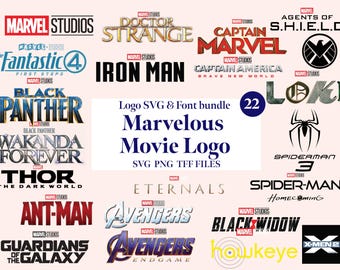 ヒーロー映画のロゴとフォント SVG TTF Cricut Cutting Ironman Antman Captain America Marvelous Thor Black Panther Widow デジタルダウンロード