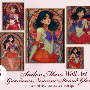 5 Mars Guardians Nouveau Stained Glass Wall Art Sailor scouts Posters Anime Printable Wall Art Anime Prints Wall Decor Digital Download