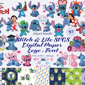 Stitch & Lilo SVG Clipart Digital Paper Stitch Logo und Schrift SVG für Cricut Lilo Lilo Engel PNG Vektor Sublimation Stich Muster Papiere