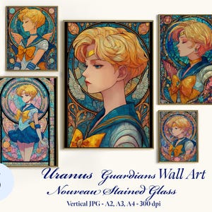 5 Uranus Guardians Nouveau Stained Glass Wall Art Sailor scouts Posters Anime Printable Wall Art Anime Prints Wall Decor Digital