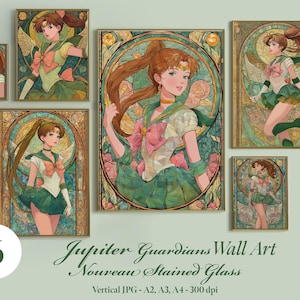 5 Jupiter Guardians Nouveau Stained Glass Wall Art Sailor scouts Posters Anime Printable Wall Art Anime Prints Wall Decor Digital