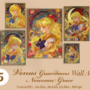 5 Sailor  Guardians Nouveau Grace Wall Art Venus Posters Anime Printable Wall Art Anime Prints & Wall Decor Digital Download