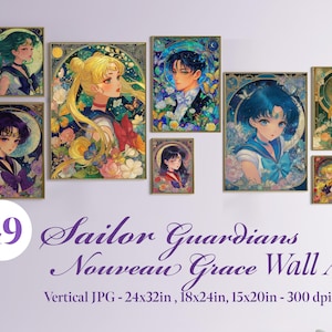 49 Sailor Guardians Nouveau Grace Wall Art Sailor scouts Posters Anime Printable Wall Art Anime Prints & Wall Decor Digital Download