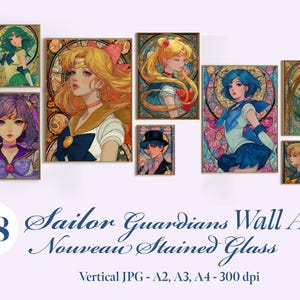 58 Sailor Guardians Nouveau Stained Glass Wall Art  Posters Anime Printable Wall Art Anime Prints Wall Decor Digital Download