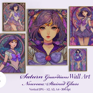 5 Saturn Guardians Nouveau Stained Glass Wall Art Posters Anime Printable Wall Art Anime Prints Wall Decor Digital
