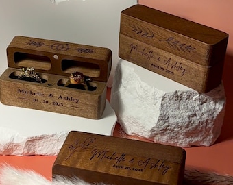 Gepersonaliseerde ringendoos van walnotenhout, gegraveerde bruiloftsherinnering