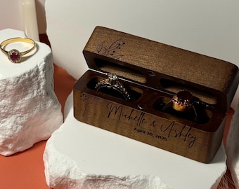 Personalized Walnut Wood Ring Box, Engraved Wedding Keepsake, 2 Slot