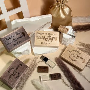 Gegraveerde USB 3.0-flashdrive met houten geschenkdoos, op maat gegraveerd aandenken in donkere en lichte houten kleur
