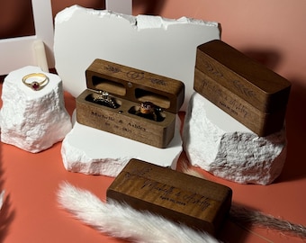 Engraved Walnut Wooden Ring Box, Proposal Keepsake, 2 Slot
