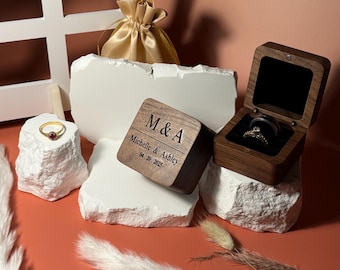 Personalised Engagement Ring Box, Double slot with Valvet lining