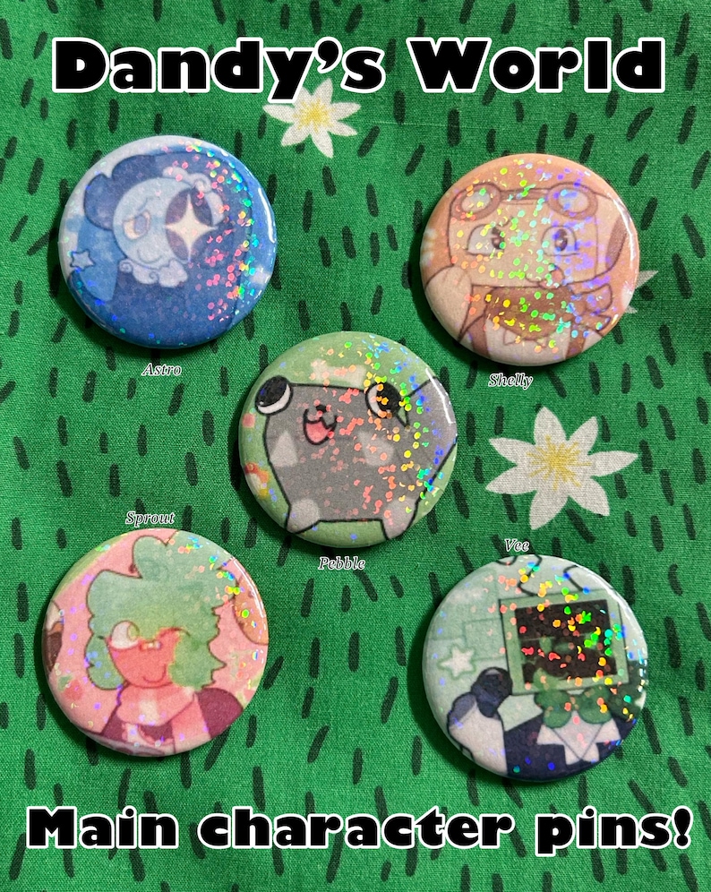 Dandy’s World Main Character Toon Holographic Pin Buttons! Shelly ...