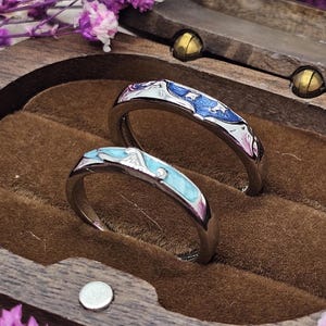 Ozean und Berg passende Ringe Set • Paarringe • Versprechensringe, Engel Dämon Ringe • Versprechensringe für Paare • Handgemachte Ringe