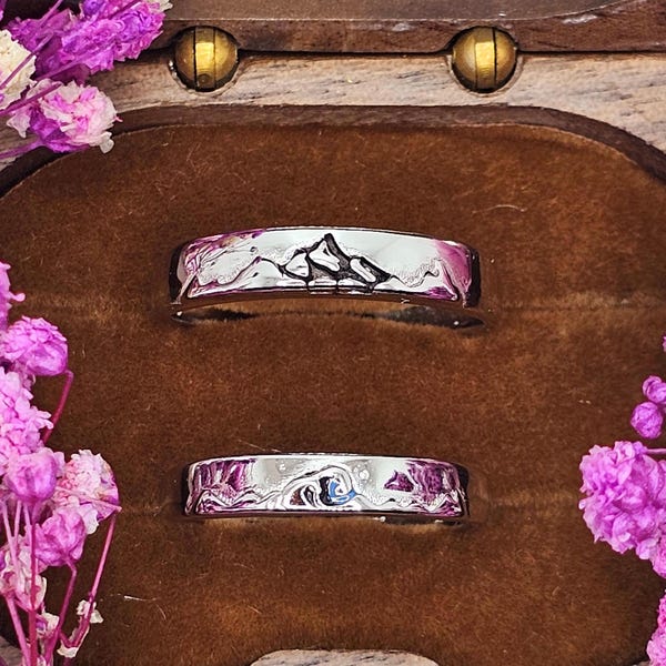 S925 Mountain Ocean Paarringe, Passende Ringe Trendy Bester Freund Geschenk, Freundschaft Matching, Versprechensringe, Valentin, cadeaux, Andenken