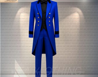 Men's Royal Blue Victorian Tailcoat Suit – Double-Breasted Formal Tuxedo Outfit