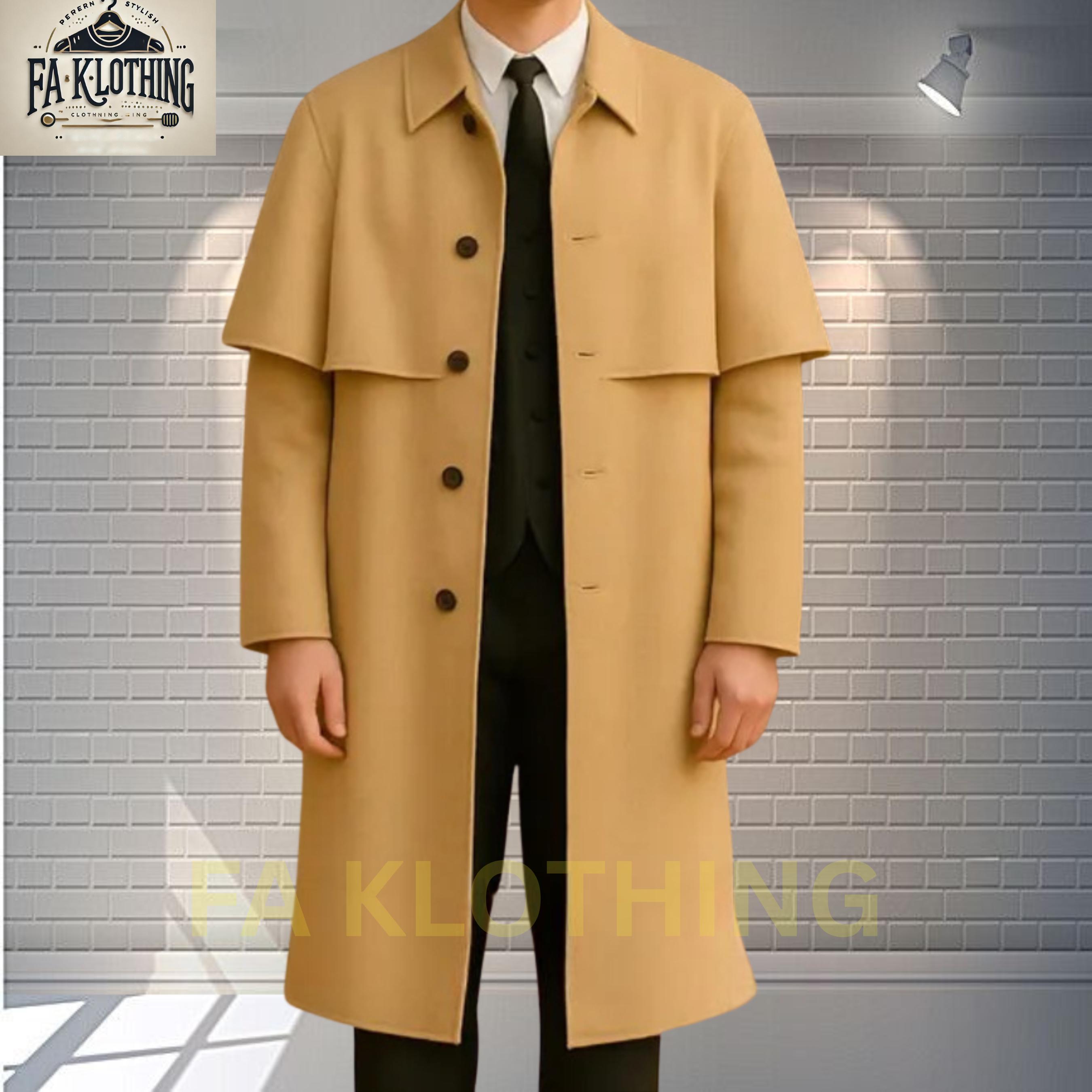 ジャケット・アウター OVERCOAT Cape Shoulder Overcoat - Beige Beige Wool Cape Overcoat: Vintage Trench Style, Custom Tailored