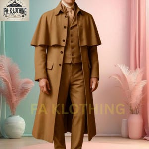 Handgefertigter Brauner Woll Inverness Mantel: Regency Viktorianischer Mantel