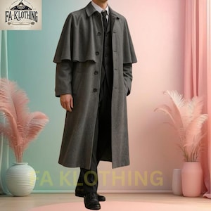 Customizable Grey Wool Inverness Cape Coat: Victorian Regency Style