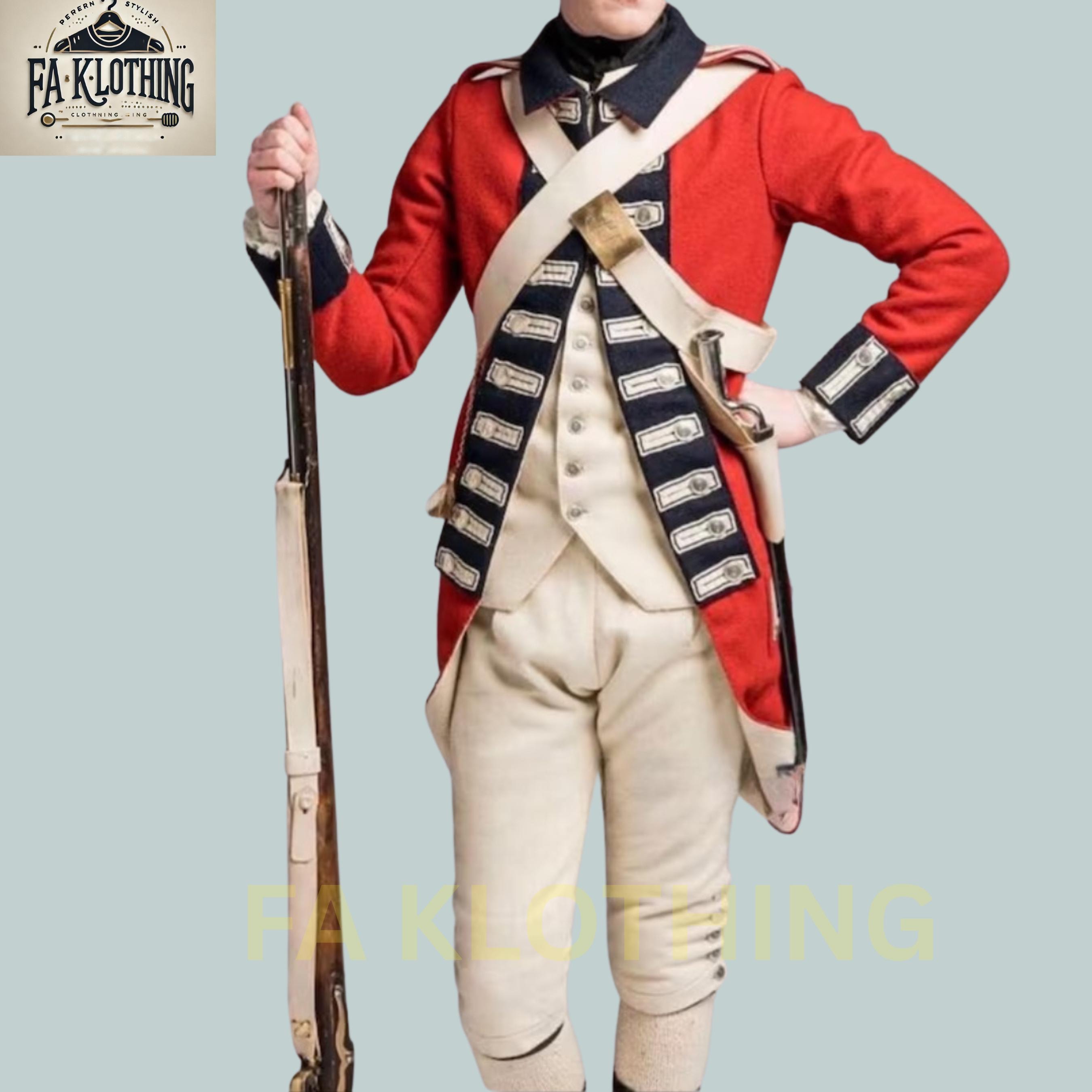 手作りの18世紀イギリス軍レッドコート将校制服：ウール製独立戦争