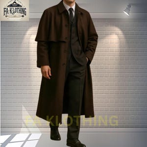 Viktorianische Wolle Cape Mantel Set: Dunkelbraun, Maßangefertigte Feierliche Oberbekleidung