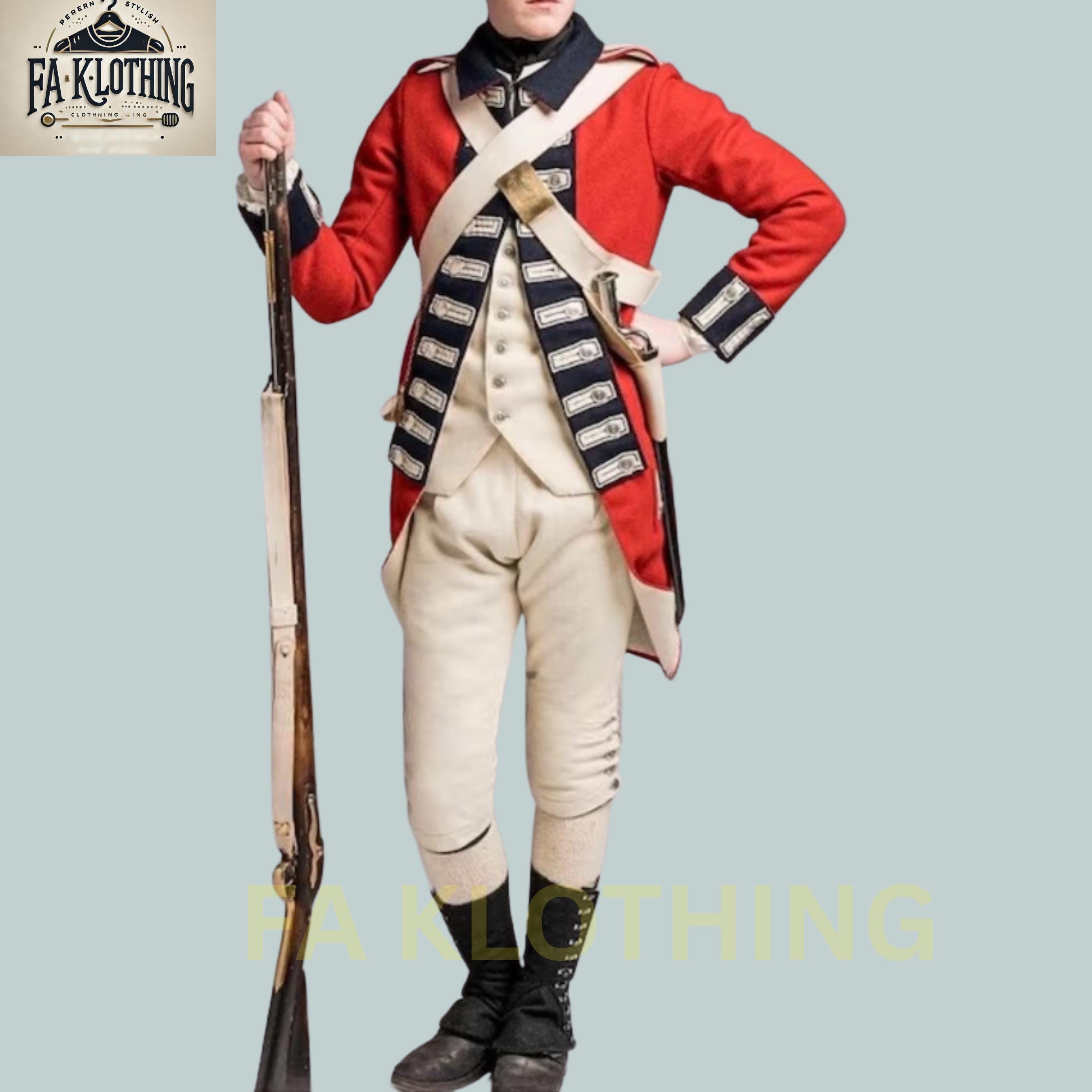 手作りの18世紀イギリス軍レッドコート将校制服：ウール製独立戦争
