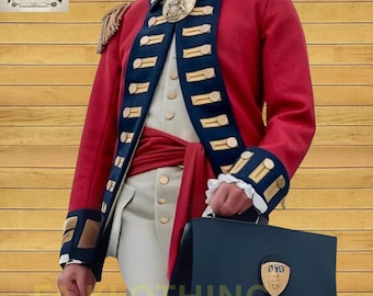 手作りの18世紀イギリス軍レッドコート将校制服：ウール製独立戦争