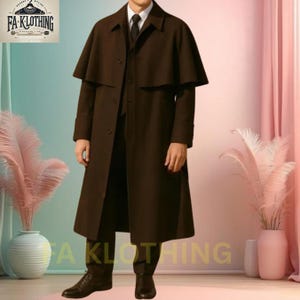 Herren Dunkelbrauner Wolle Inverness Mantel: Viktorianischer Kutscher Mantel