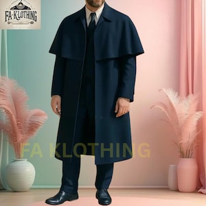 Pardessus cape d&#39;Inverness victorien pour hommes : laine bleu foncé, fait main