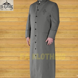Newly Customized Latest Men’s Grey Cassock Robe – Full-Length Church Clergy Coat with Piping – Custom Bishop, Pastor, Priest Vestment Robe.