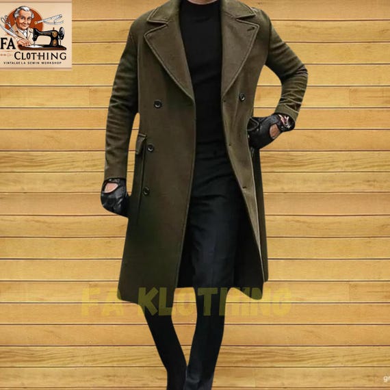 Brand New Men's Customized Wool Trench Coat – Napoleon-style Black