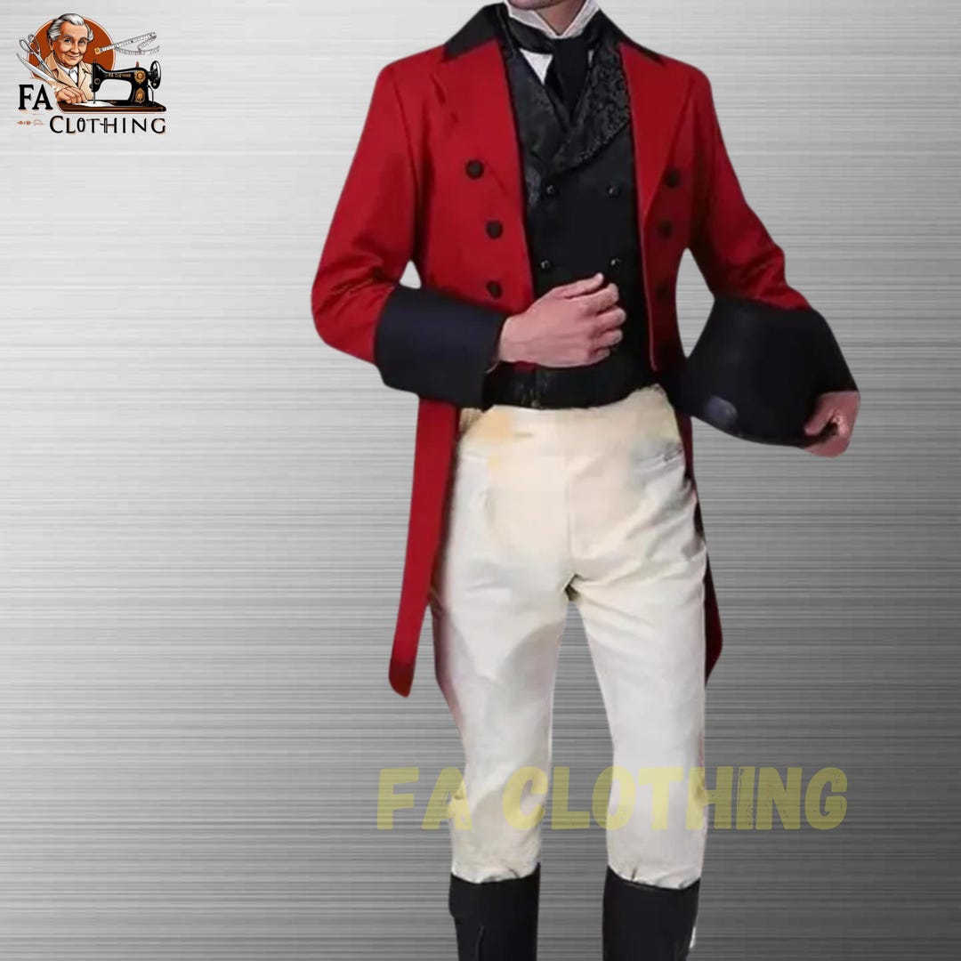 Men’s Red Regency Tailcoat & Breeches Set – Custom 1830–1850 Victorian ...