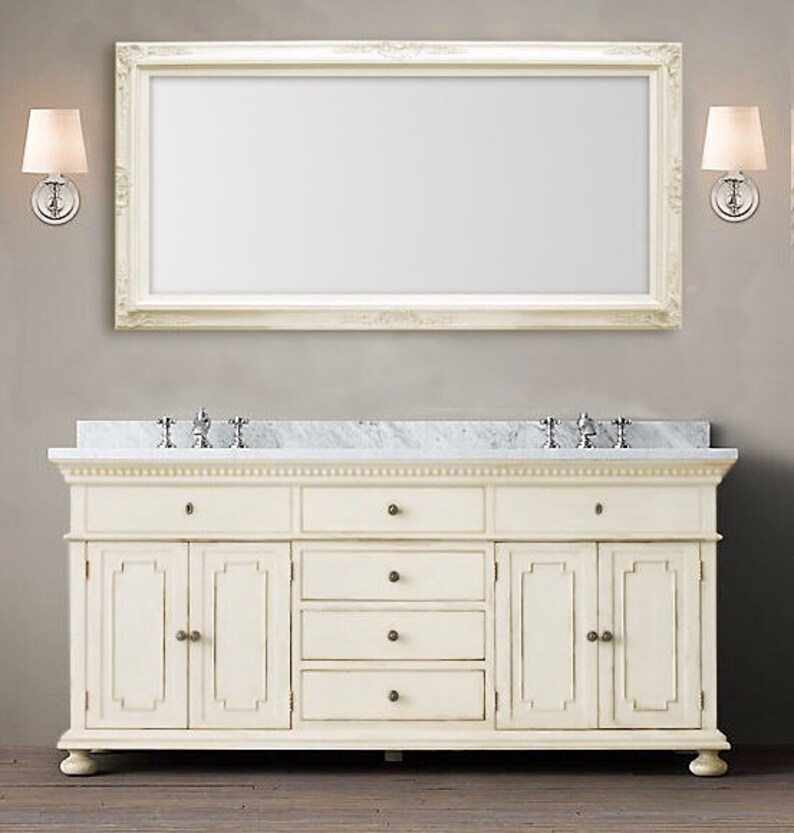 Large Vanity Mirror For 56 X 32 Antique White Baroque Bathroom Long French Country Framed Shabby Chic Home