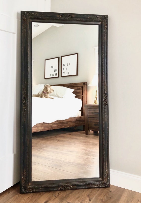 Rustic Black Leaning Mirror For Full Length Baroque Framed 56 X32 Or 62 Large Bedroom Bathroom Long