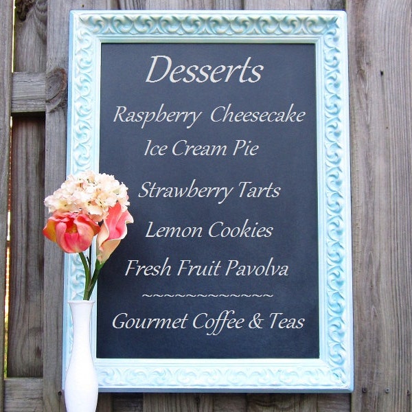 SHABBY CHIC CHALKBOARD Something Blue Cottage Chic Decor Beach Wedding Vintage Robins Egg Blue 30"x22" Teal Blue