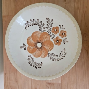 Royal China By Jeannette Pasta Salad Serving Bowl Rust Brown Flower 11 3/4&quot; VTG