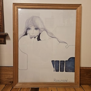Christine Rosamond Blue Ice Litho Vintage Matted Framed 25 x 31'' MCM 70's
