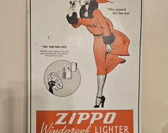 Vintage Zippo Windy Girl Metal Advertising Sign - 1990s Collectible
