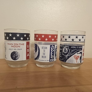 NASA Apollo 11- Apollo 12- Apollo 13  Vintage Libbey Juice Glass Space Program Set of 3- Made in 1960&#39;s/1970&#39;s - Made in USA