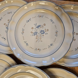 Set of 6 Vintage Hand Decorated Cordella Blue Stoneware Dinner Plates