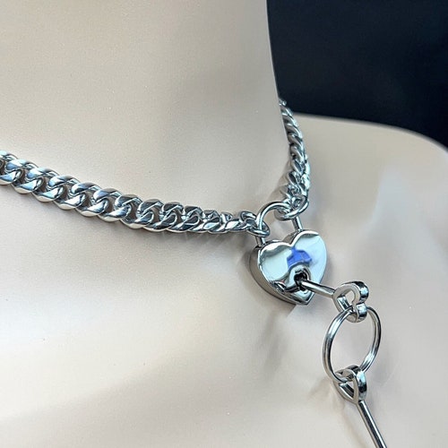 Discrete Chain & Padlock Day Collar SILVER 316L Stainless Etsy