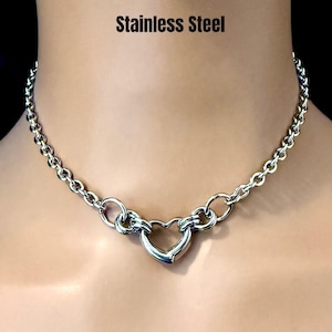 Sub Day Collar, 24/7 Wear Waterproof Lockable, Heart Ring, All Stainless Steel