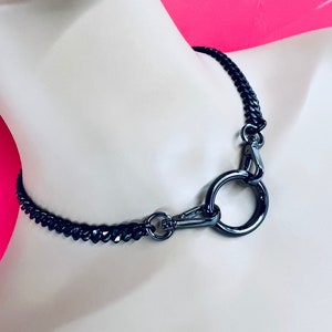 Sub Day Collar Stainless Steel Black Curb Chain & Ring 24/7 Waterproof Swivel Snap Closure