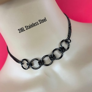 5-Ring Day Collar, BLACK Stainless Steel, 24/7 Waterproof, Lock option